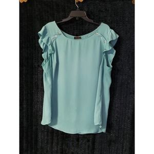 Women's OLM Blouse Mint Ruffle Sleeves Buttons Size 2X